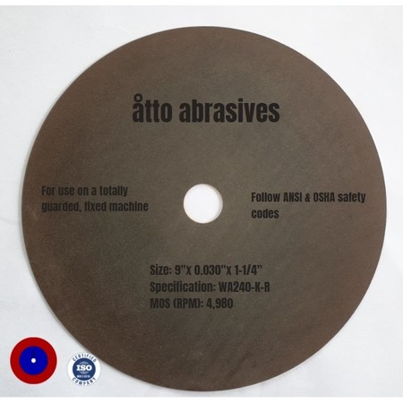 ATTO ABRASIVES Rubber-Bonded Non-Reinforced Cut-off Wheels 9"x 0.030"x 1-1/4" 3W225-075-PD